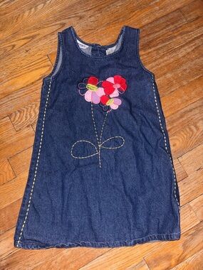 Blueberi Boulevard Denim Dress with Pink & Red Floral Applique